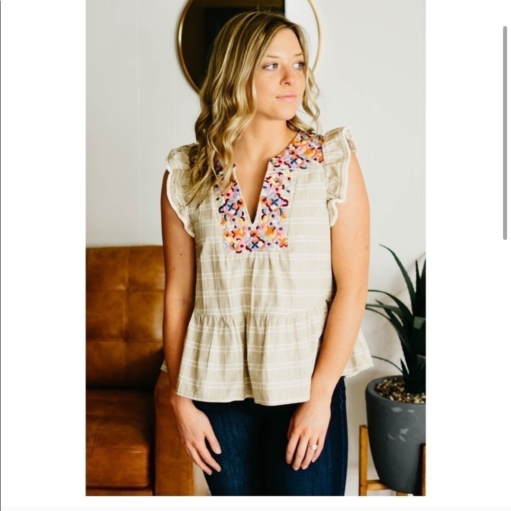 THML Zayn Peplum Embroidered Cotton Sleevless Top Size Medium